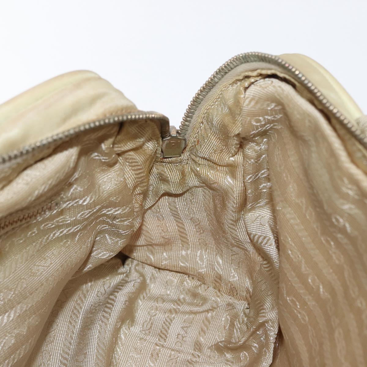 PRADA Hand Bag Nylon Beige Gold Auth 166689