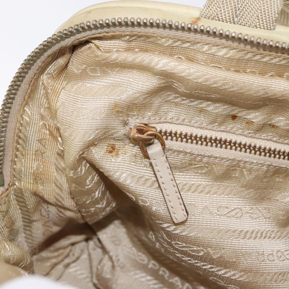 PRADA Hand Bag Nylon Beige Gold Auth 166689