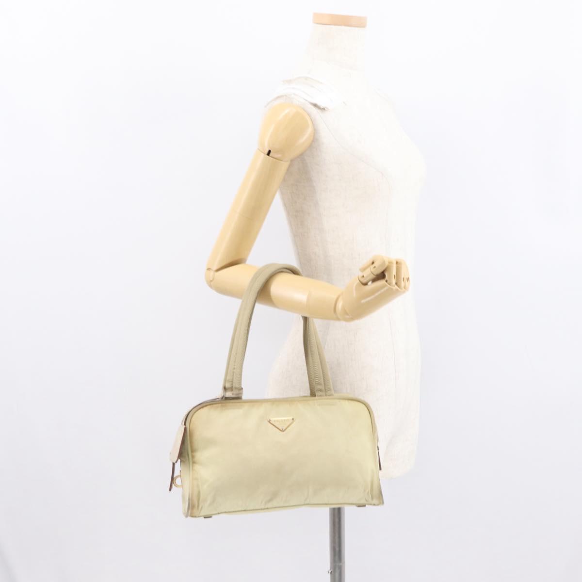 PRADA Hand Bag Nylon Beige Gold Auth 166689