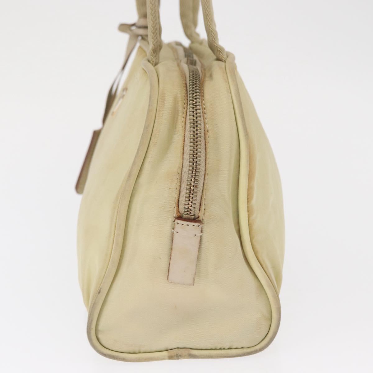 PRADA Hand Bag Nylon Beige Gold Auth 166689