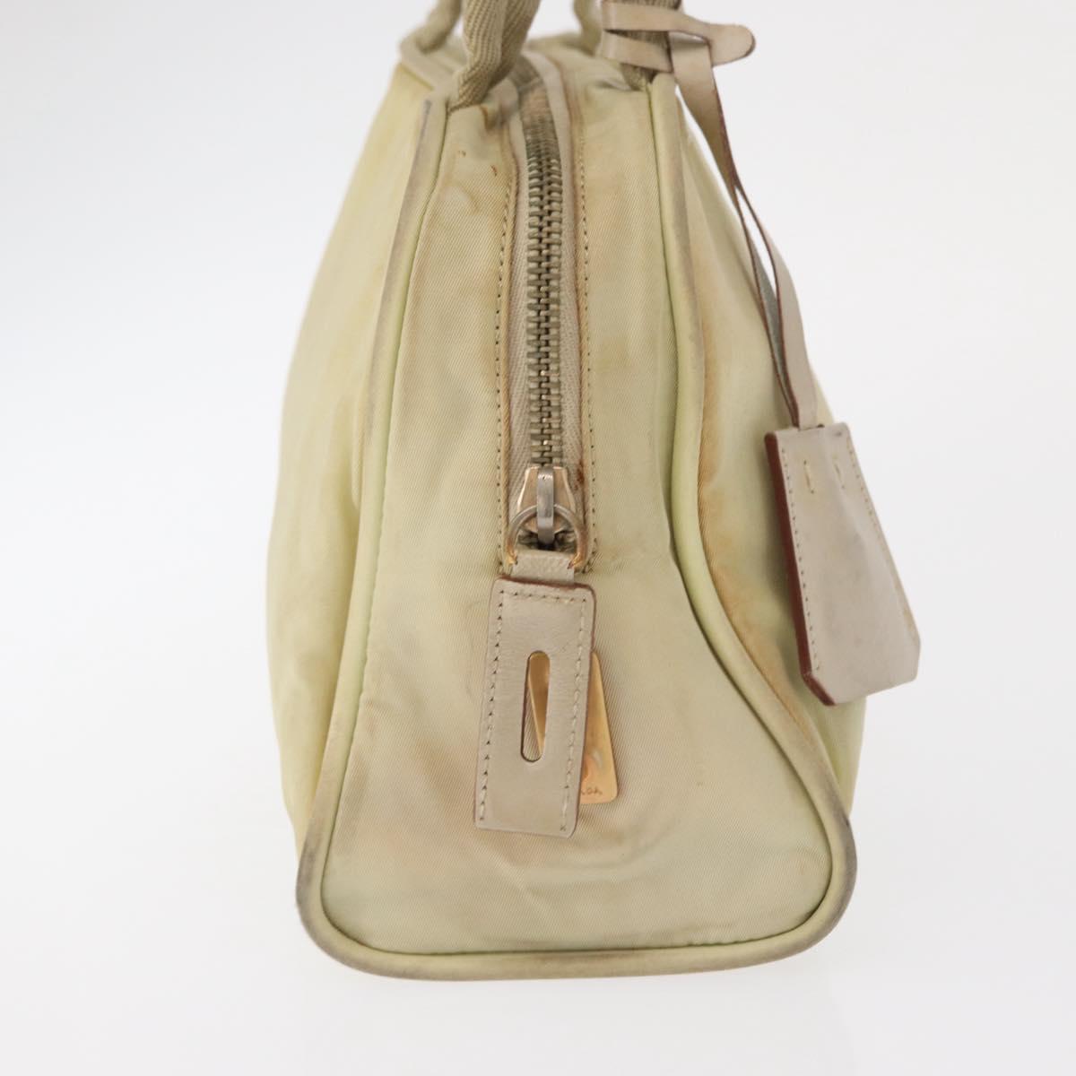 PRADA Hand Bag Nylon Beige Gold Auth 166689