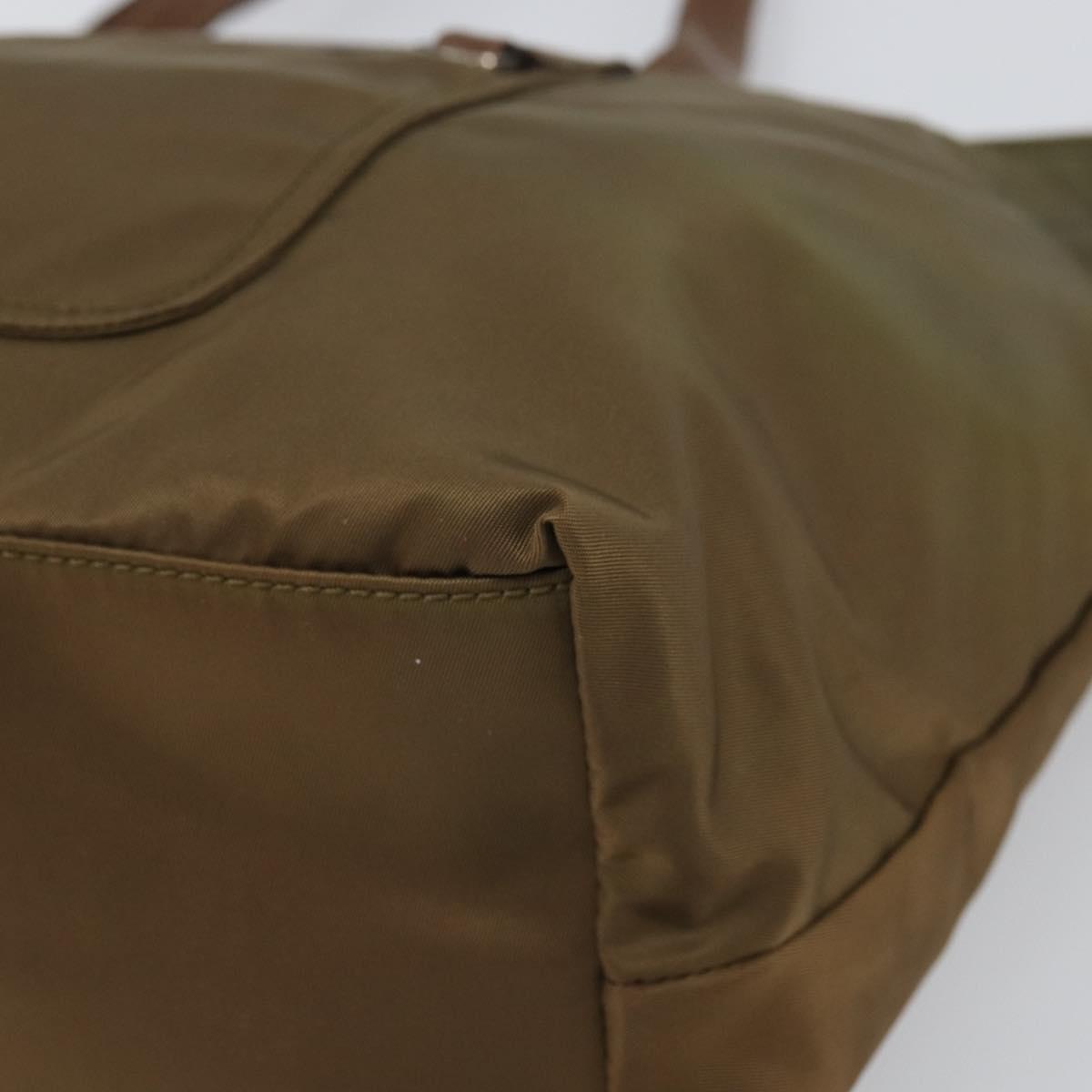 PRADA Tote Bag Nylon Khaki Silver Auth 166690