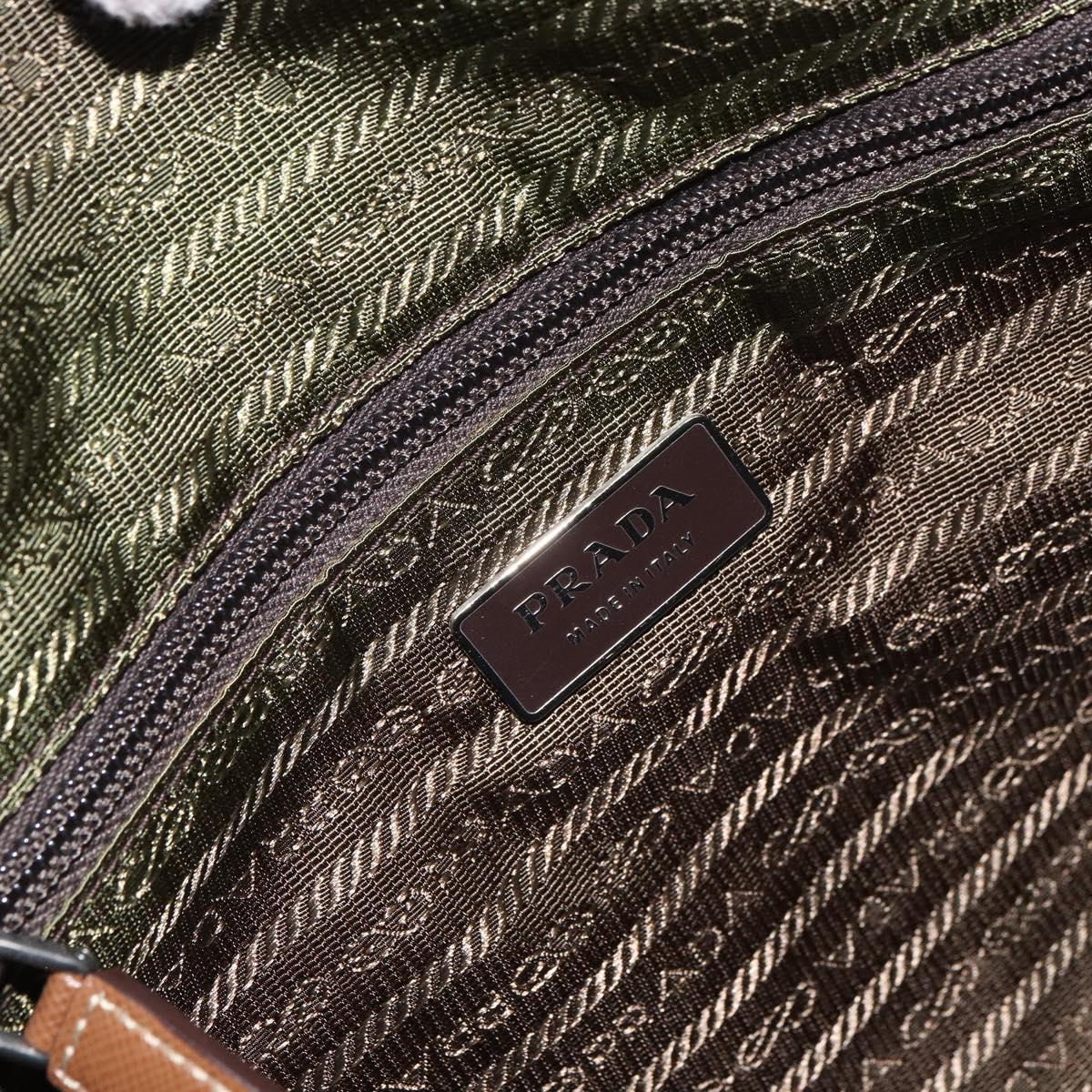 PRADA Tote Bag Nylon Khaki Silver Auth 166690