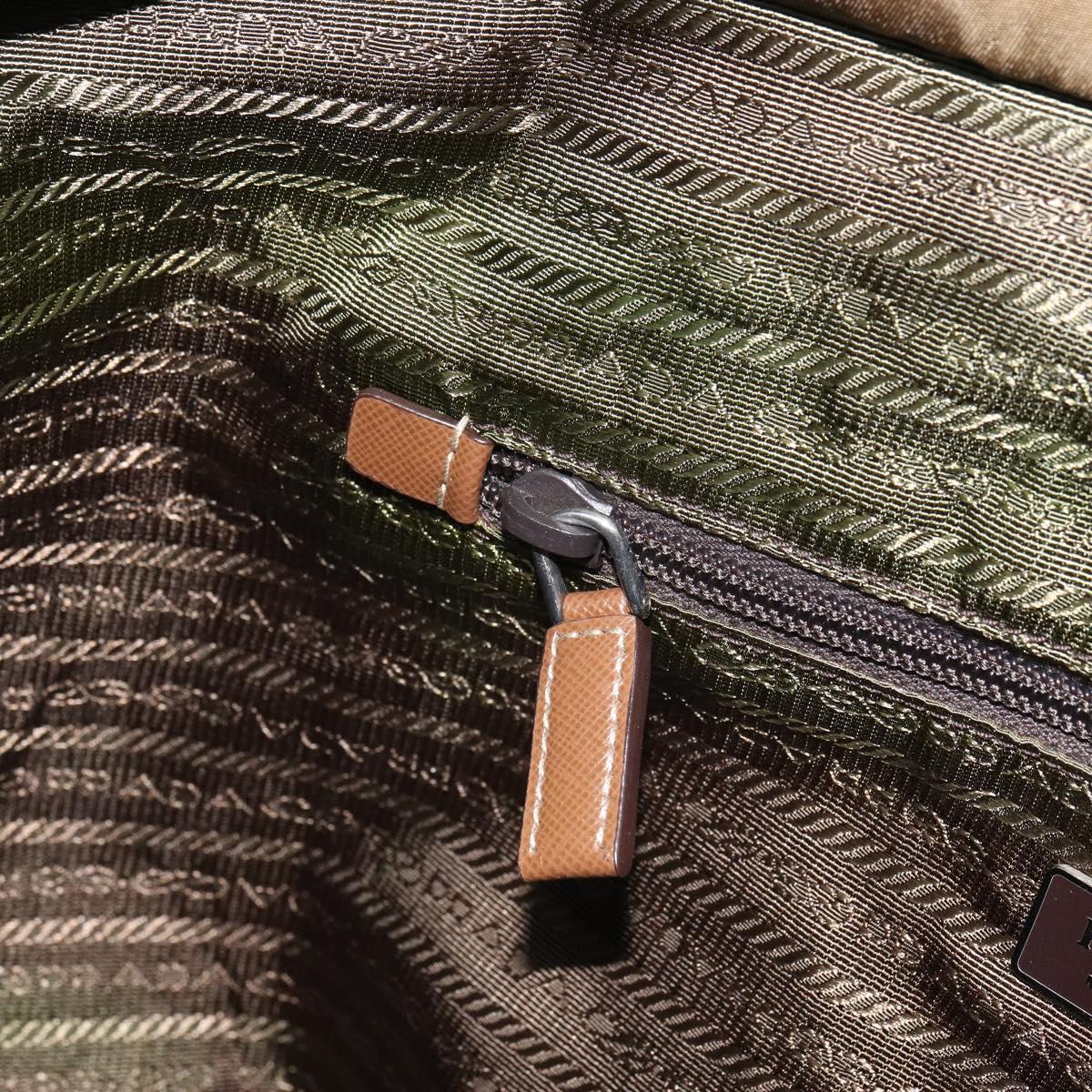 PRADA Tote Bag Nylon Khaki Silver Auth 166690