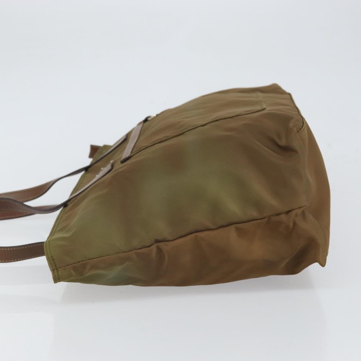 PRADA Tote Bag Nylon Khaki Silver Auth 166690