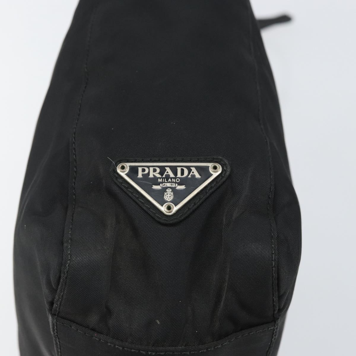 PRADA Tote Bag Nylon Black Silver Auth 166698