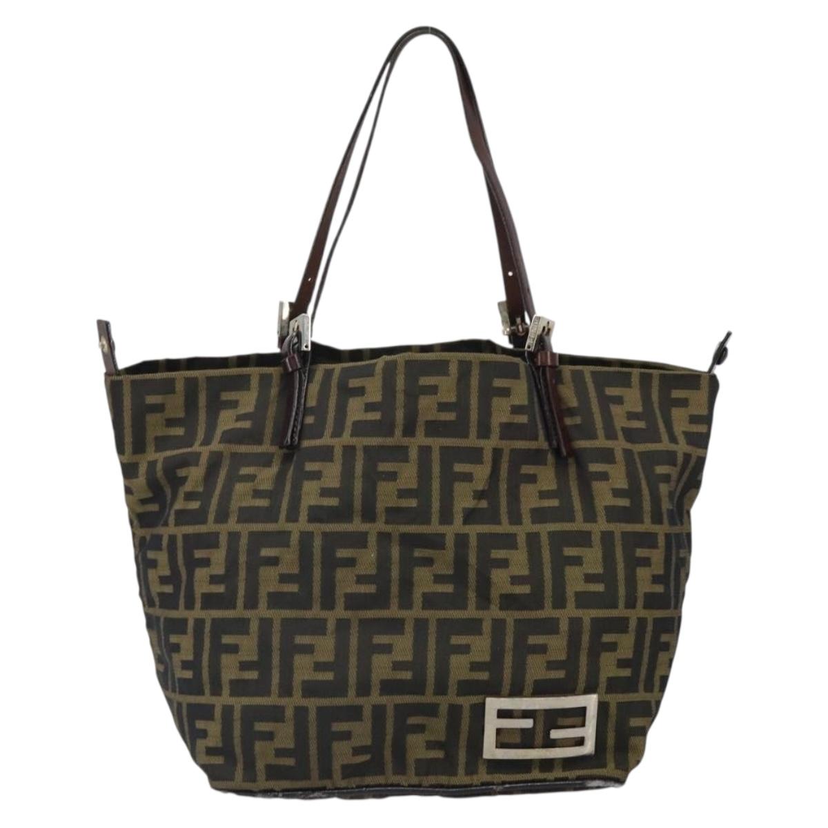 FENDI Zucca Canvas Tote Bag Black Brown Auth 166699