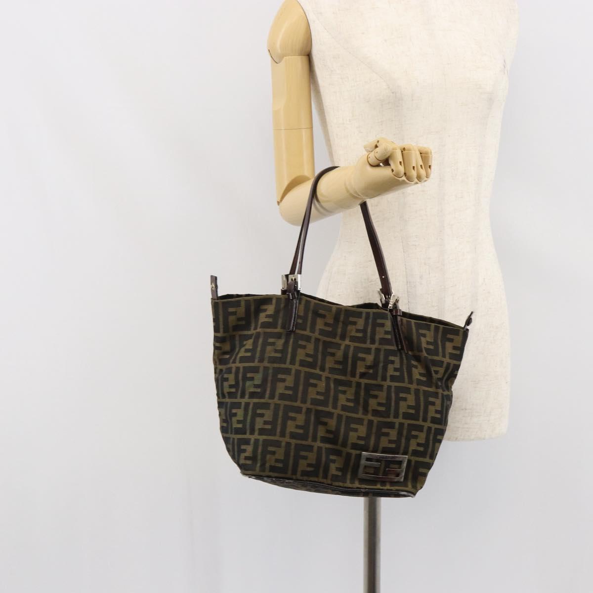 FENDI Zucca Canvas Tote Bag Black Brown Auth 166699