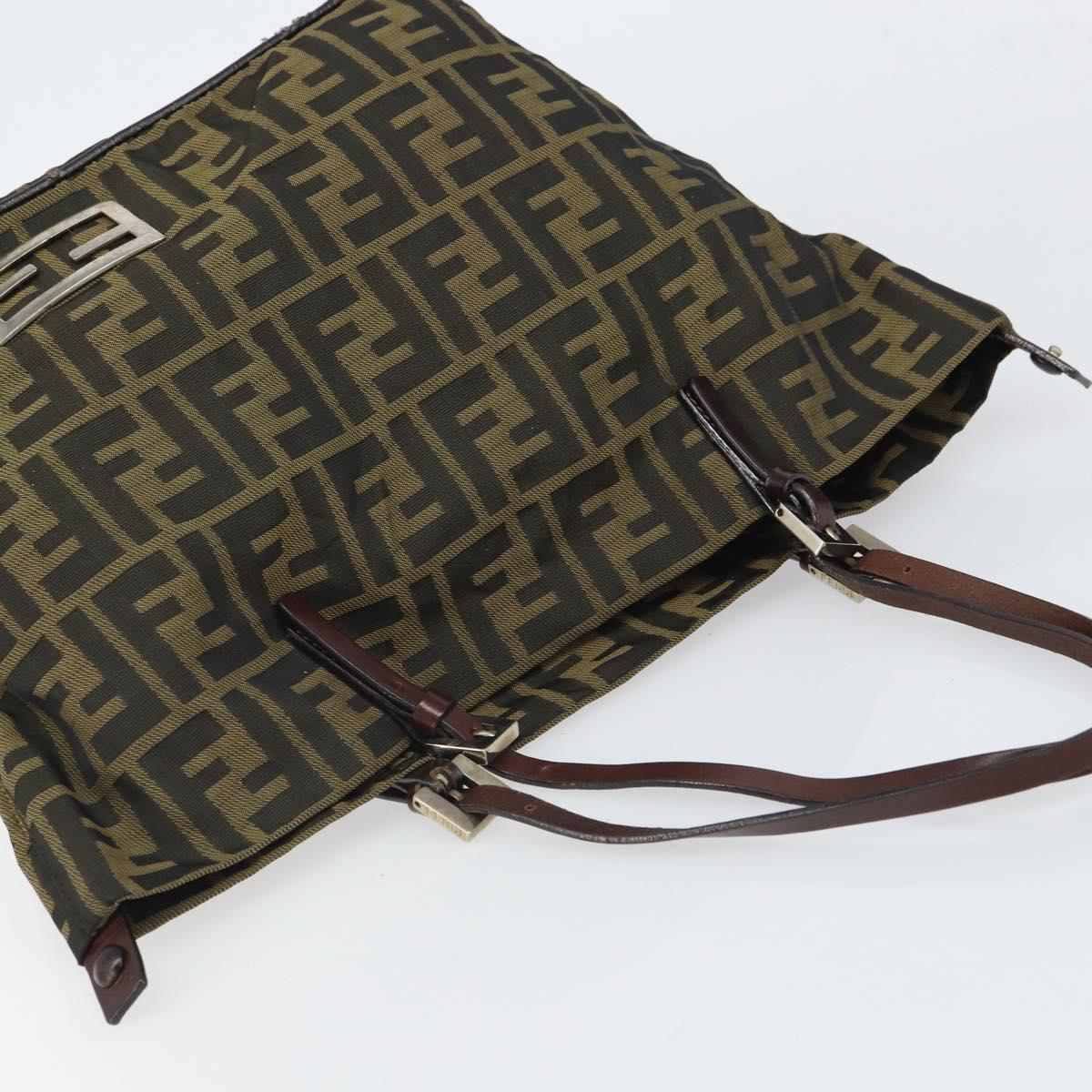 FENDI Zucca Canvas Tote Bag Black Brown Auth 166699