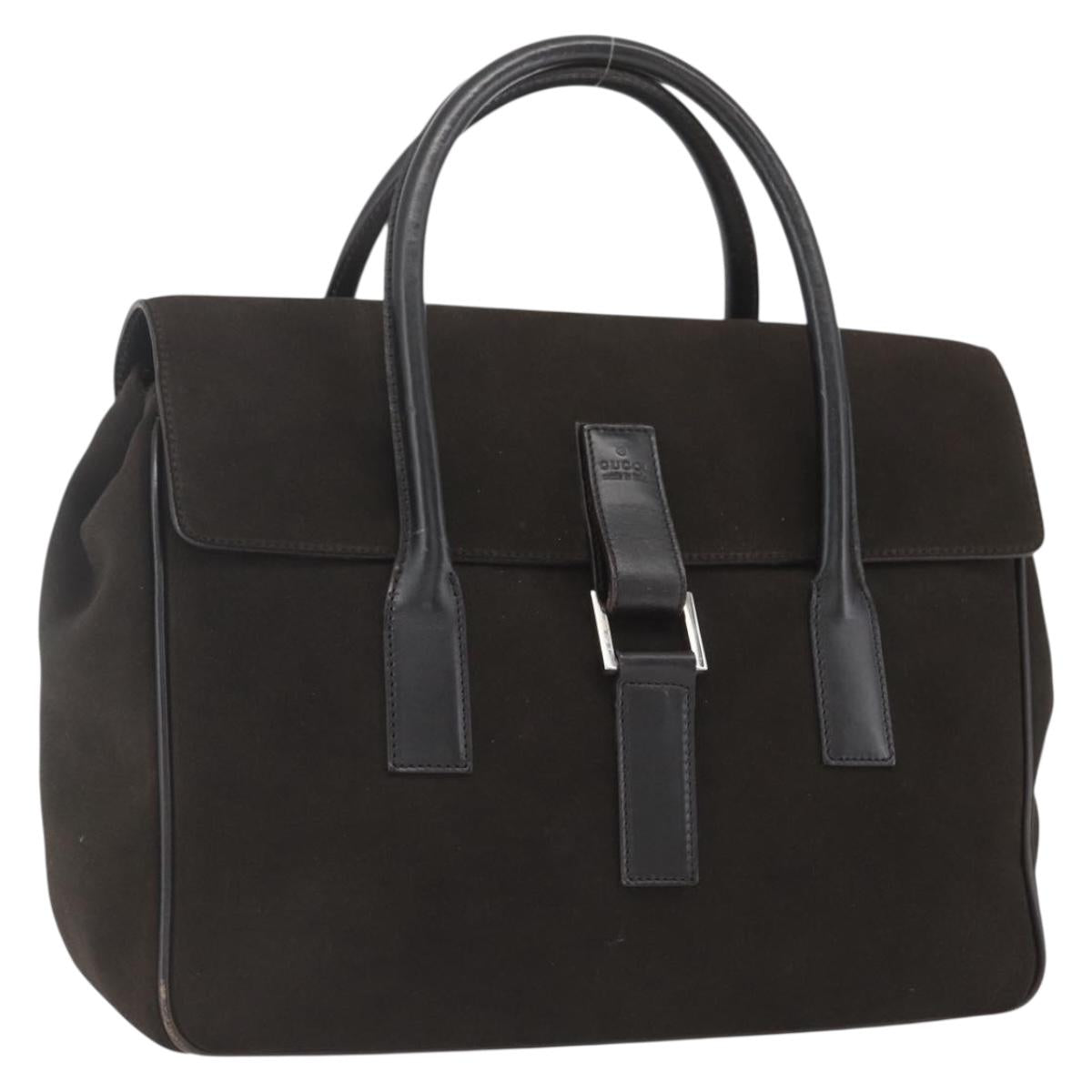 GUCCI Hand Bag Suede Brown Silver 000 0844 Auth 166700