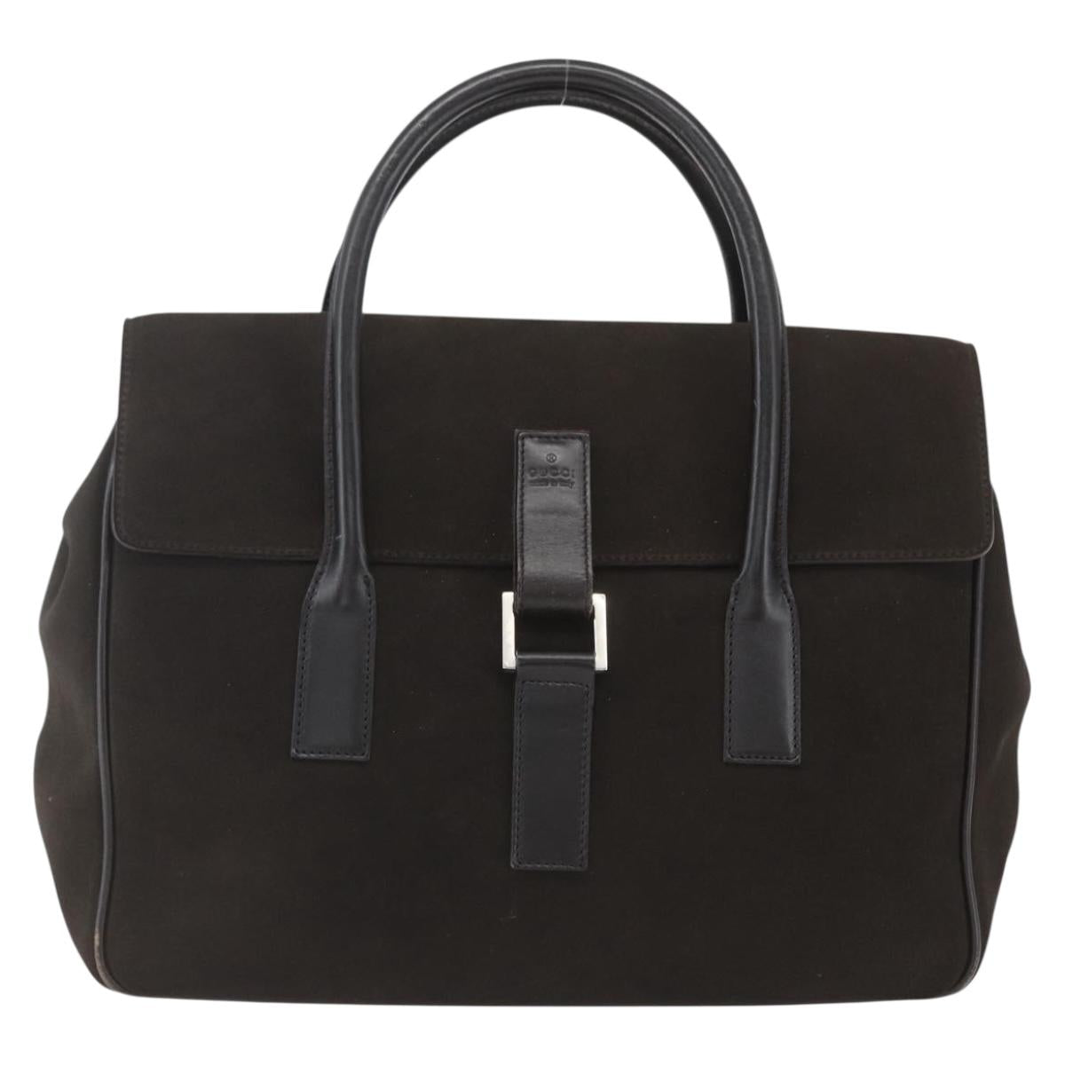 GUCCI Hand Bag Suede Brown Silver 000 0844 Auth 166700