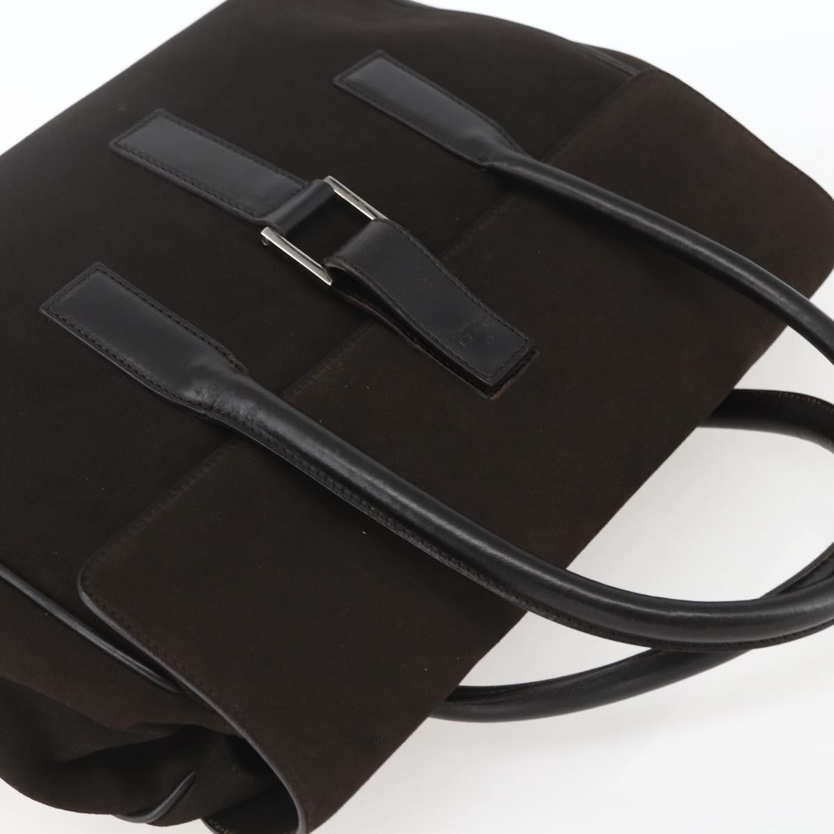 GUCCI Hand Bag Suede Brown Silver 000 0844 Auth 166700