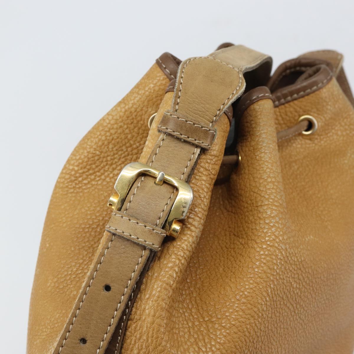 LOEWE Anagram Shoulder Bag Leather Beige Gold Auth 166704