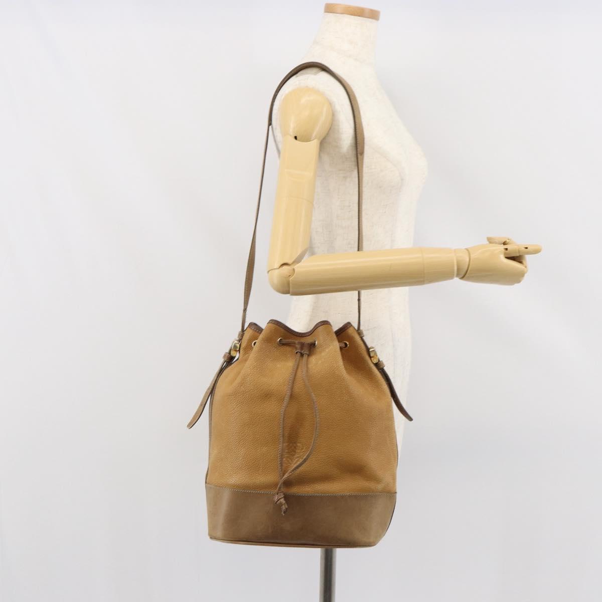 LOEWE Anagram Shoulder Bag Leather Beige Gold Auth 166704