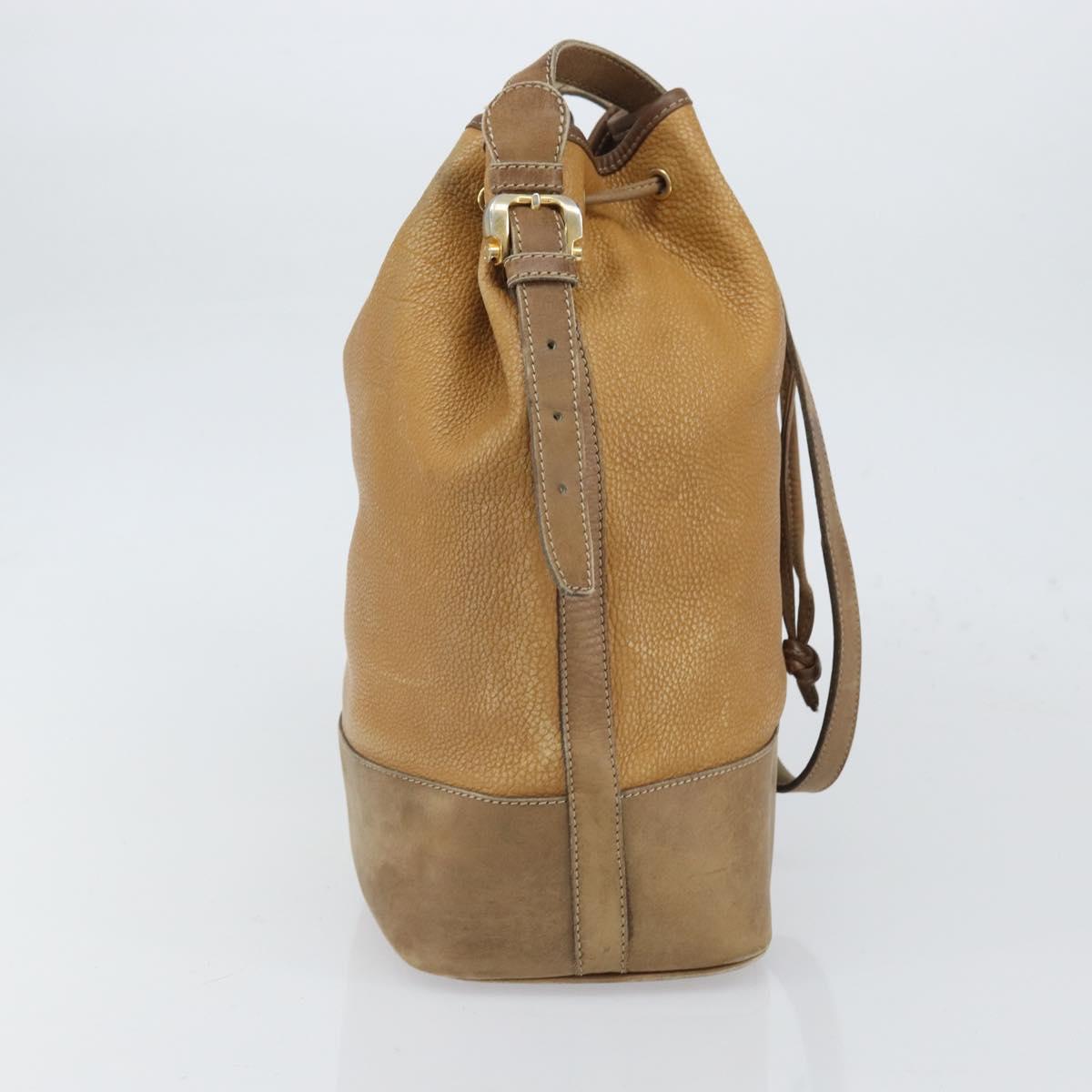 LOEWE Anagram Shoulder Bag Leather Beige Gold Auth 166704