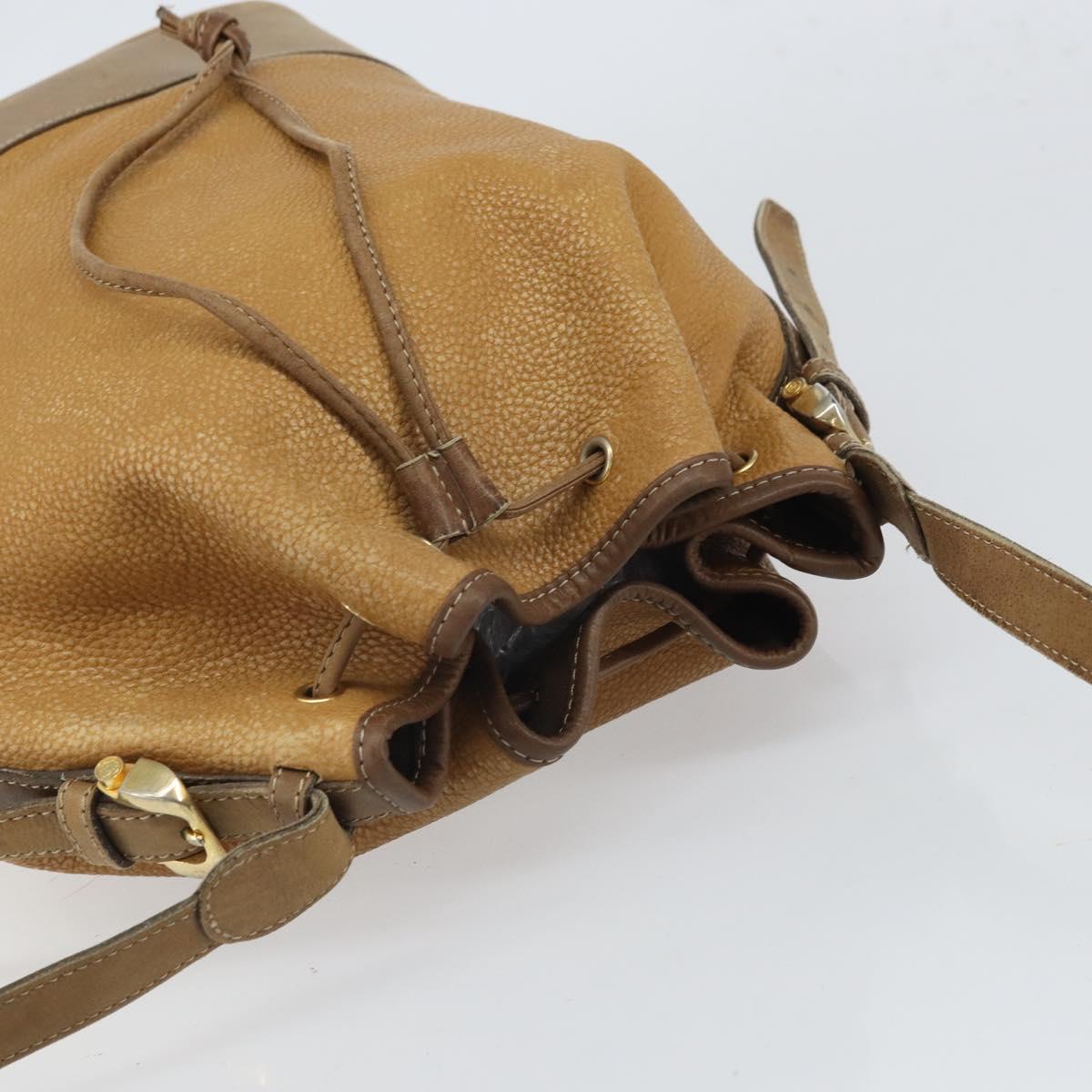 LOEWE Anagram Shoulder Bag Leather Beige Gold Auth 166704