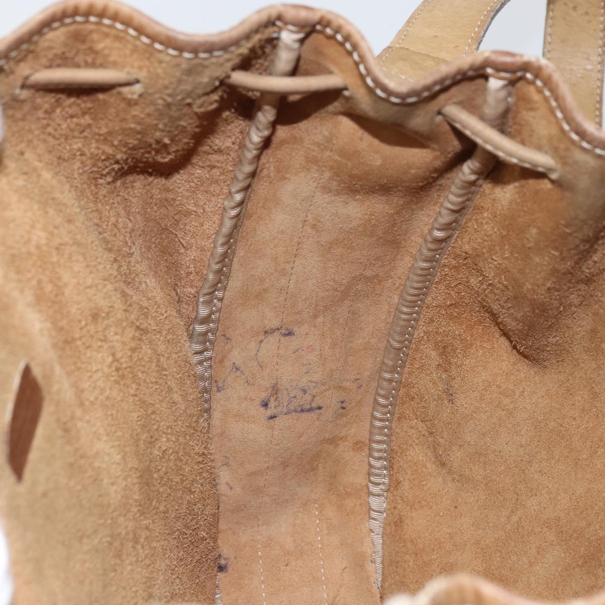 LOEWE Anagram Shoulder Bag Leather Beige Gold Auth 166705