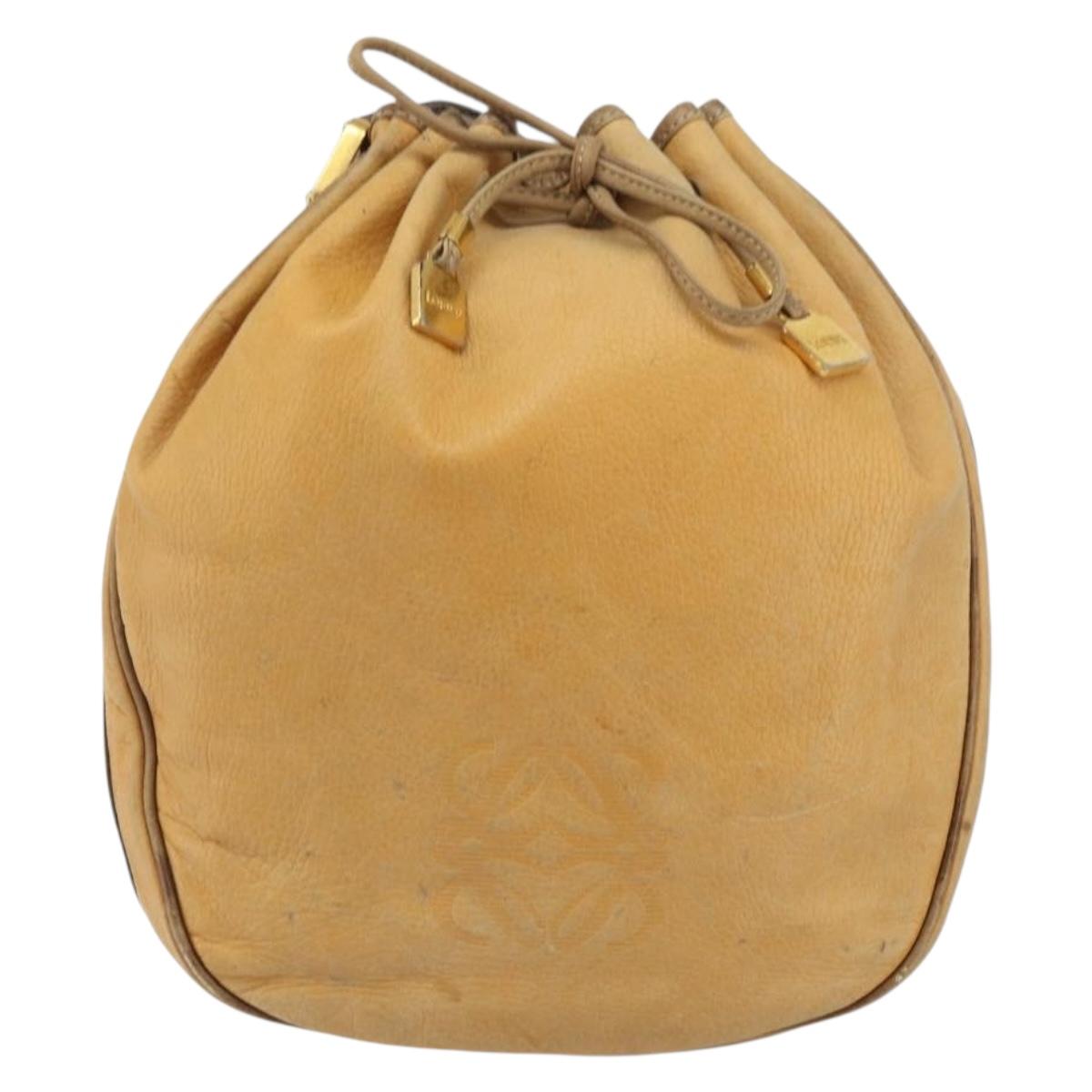 LOEWE Anagram Shoulder Bag Leather Beige Gold Auth 166705