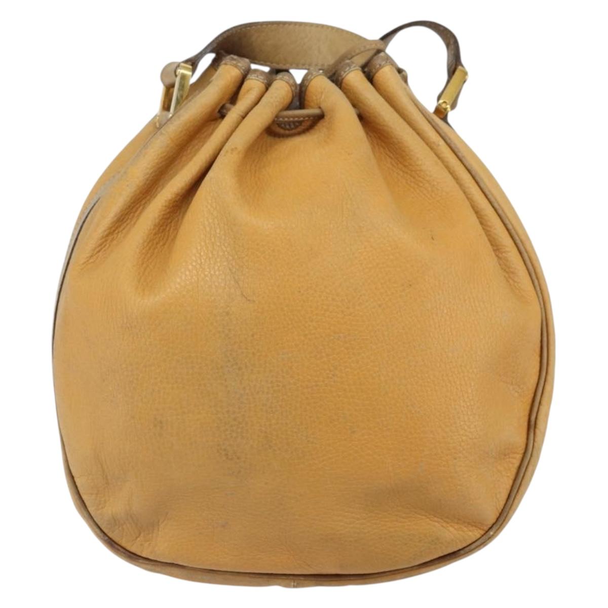LOEWE Anagram Shoulder Bag Leather Beige Gold Auth 166705