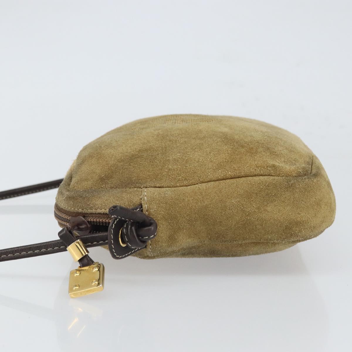 LOEWE Anagram Shoulder Bag Suede Beige Gold Auth 166706