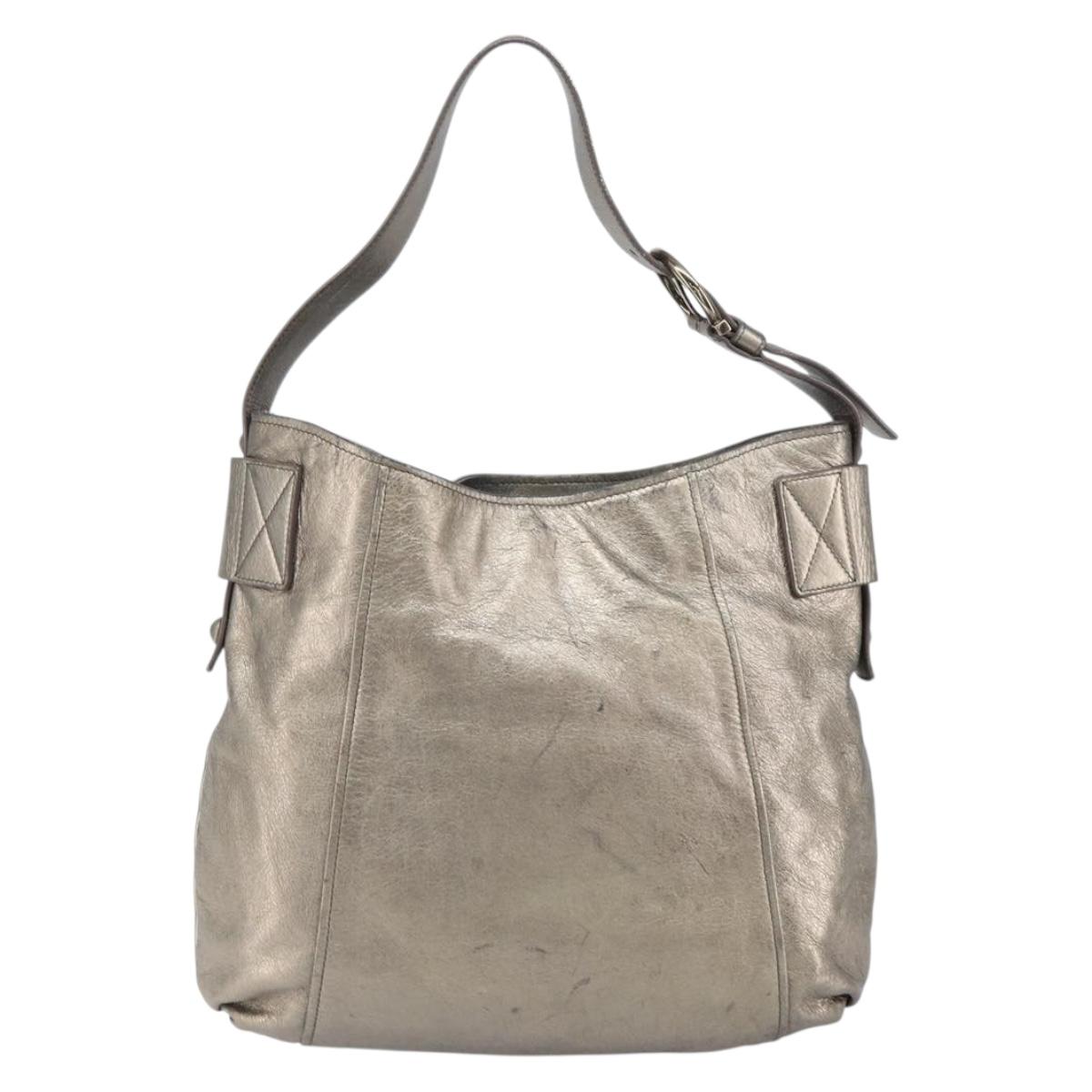 Salvatore Ferragamo Gancini Shoulder Bag Leather Gold Auth 166709