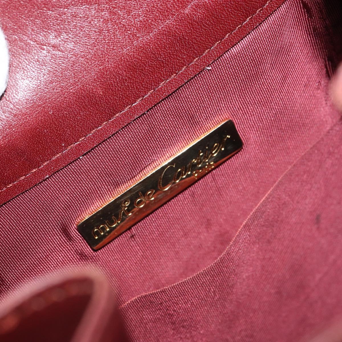 CARTIER Must Line Shoulder Bag Leather Bordeaux Gold Auth 166710
