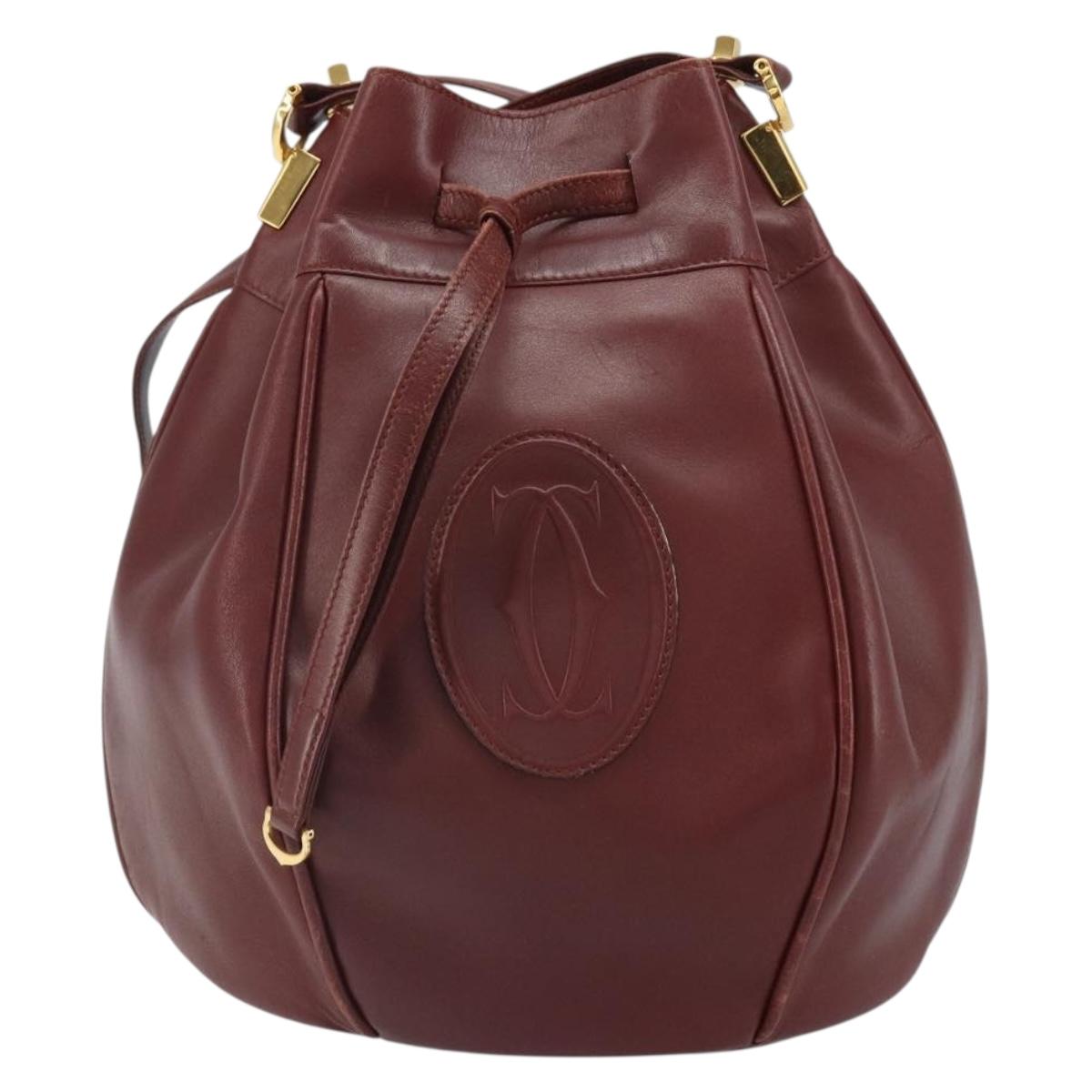 CARTIER Must Line Shoulder Bag Leather Bordeaux Gold Auth 166710