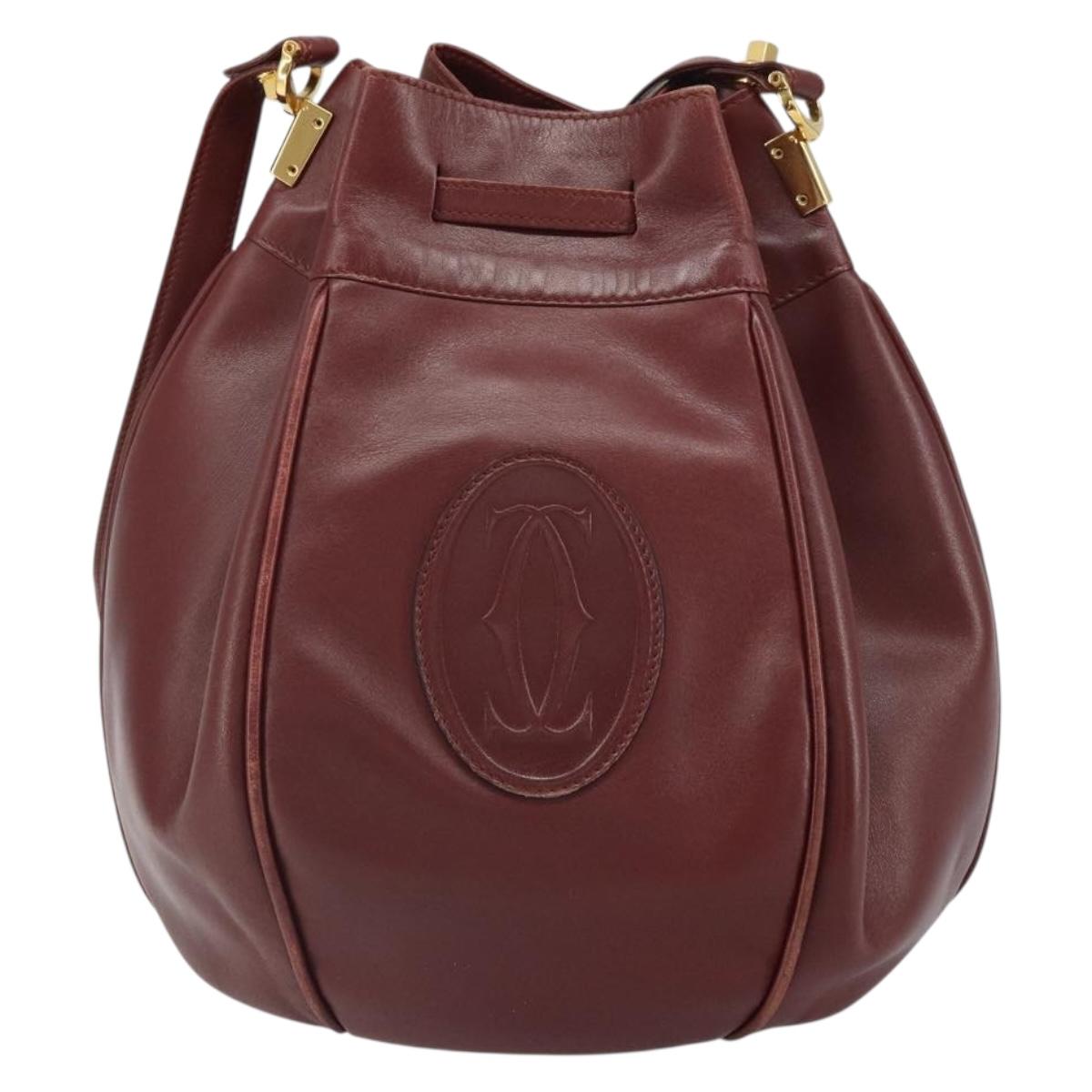 CARTIER Must Line Shoulder Bag Leather Bordeaux Gold Auth 166710