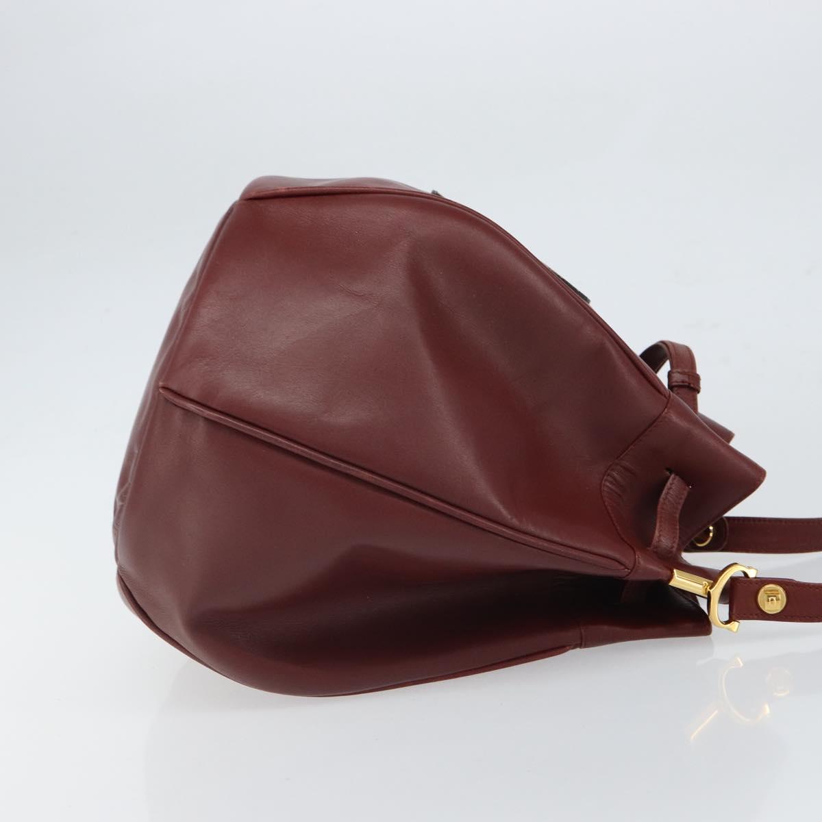 CARTIER Must Line Shoulder Bag Leather Bordeaux Gold Auth 166710