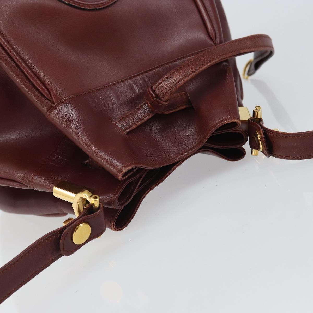 CARTIER Must Line Shoulder Bag Leather Bordeaux Gold Auth 166710