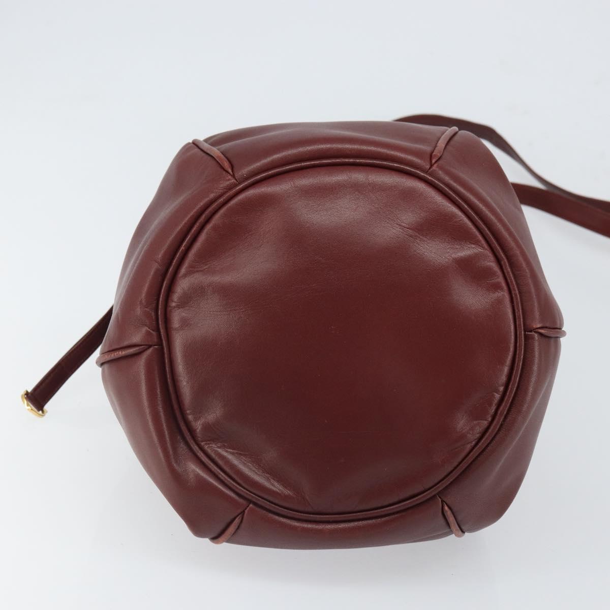CARTIER Must Line Shoulder Bag Leather Bordeaux Gold Auth 166710