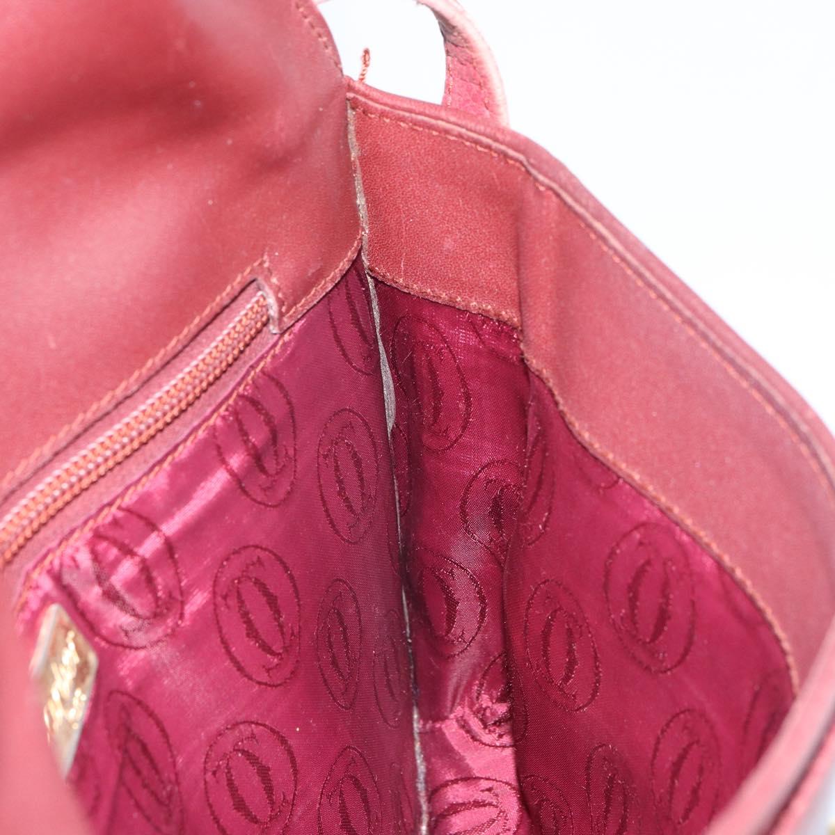 CARTIER Must Line Shoulder Bag Leather Bordeaux Gold Auth 166713