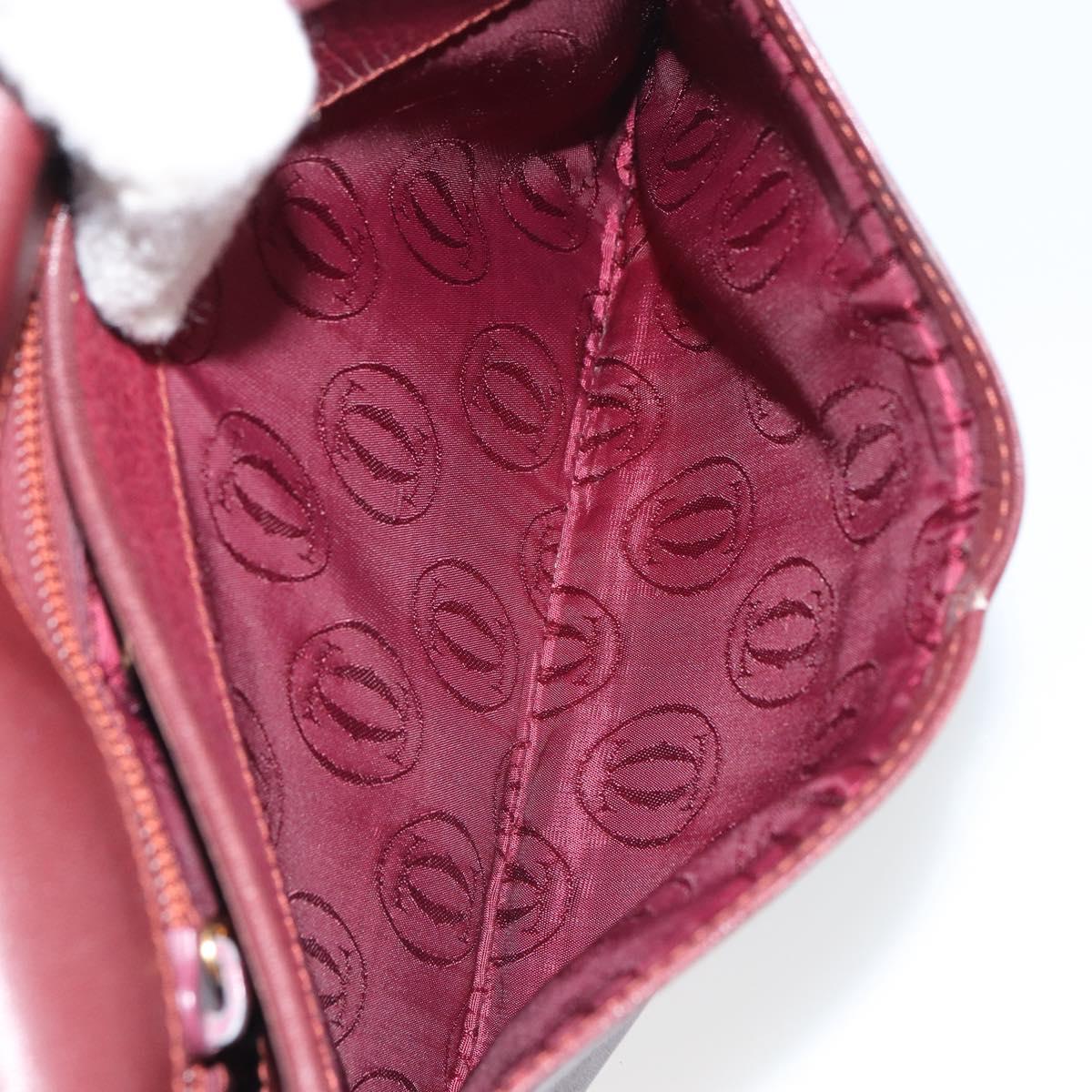 CARTIER Must Line Shoulder Bag Leather Bordeaux Gold Auth 166713