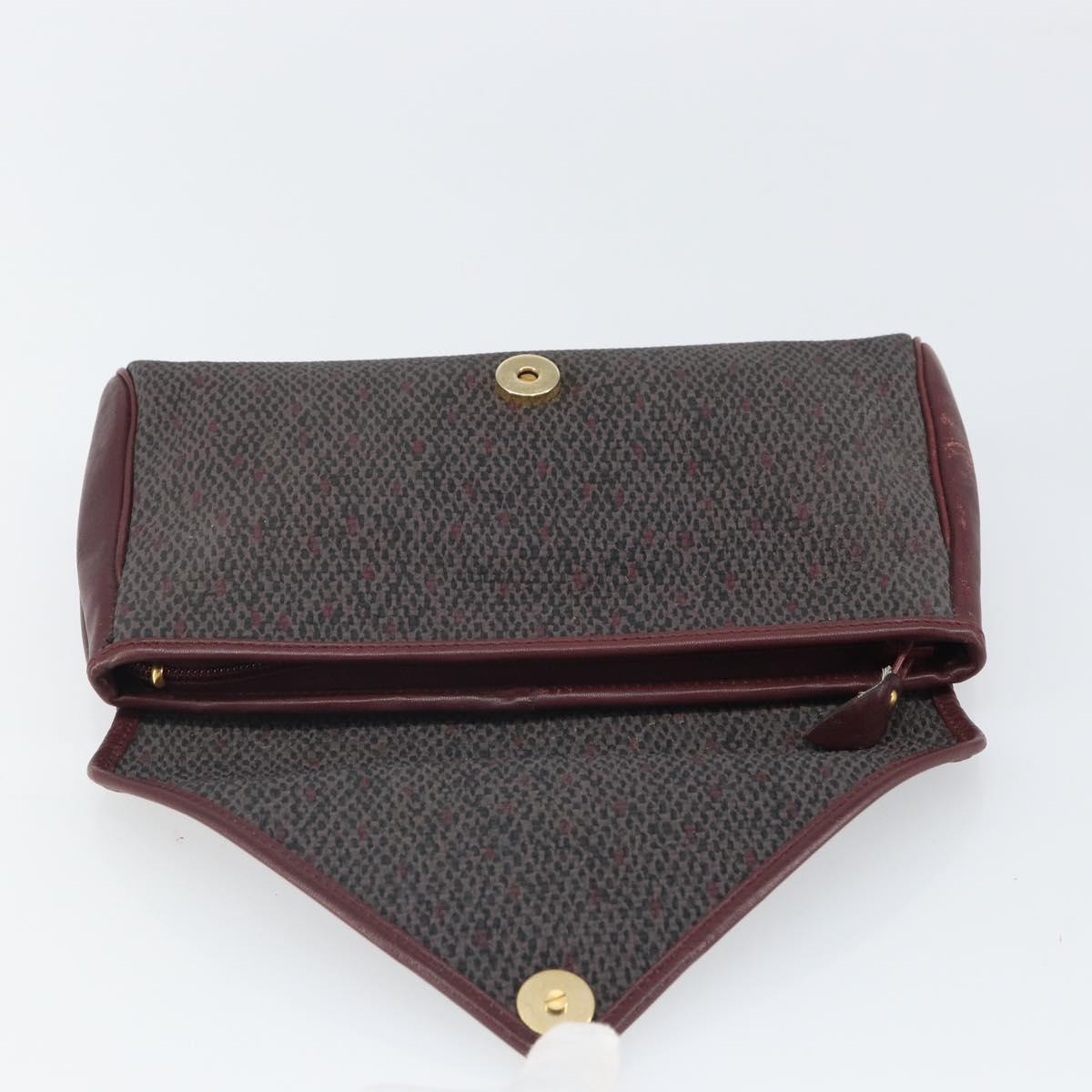 SAINT LAURENT Clutch Bag Leather Bordeaux Gold Auth 166715