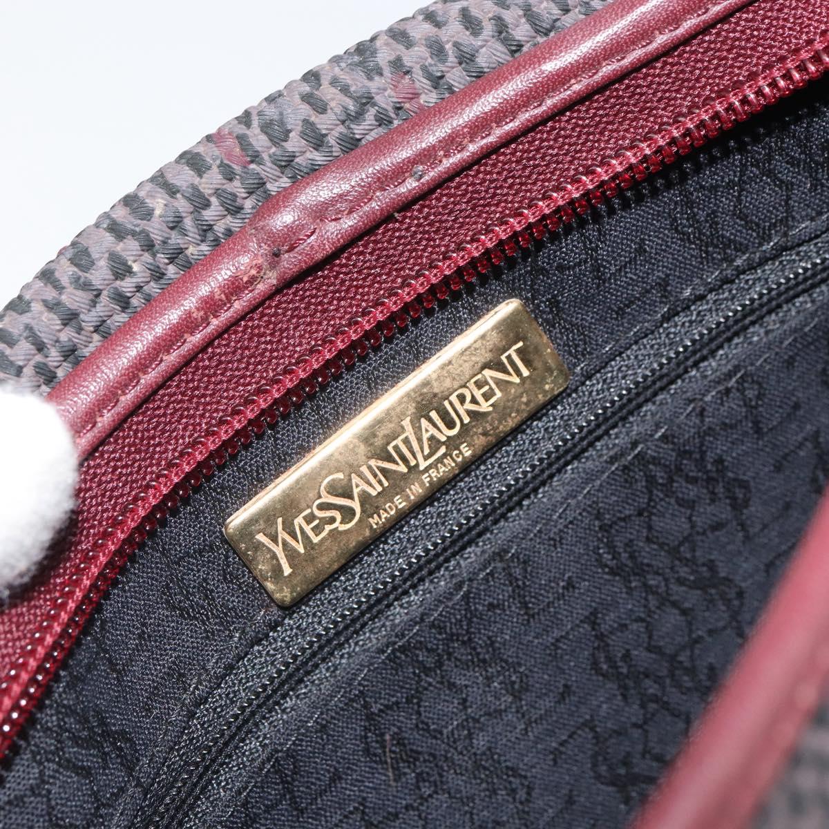 SAINT LAURENT Clutch Bag Leather Bordeaux Gold Auth 166715