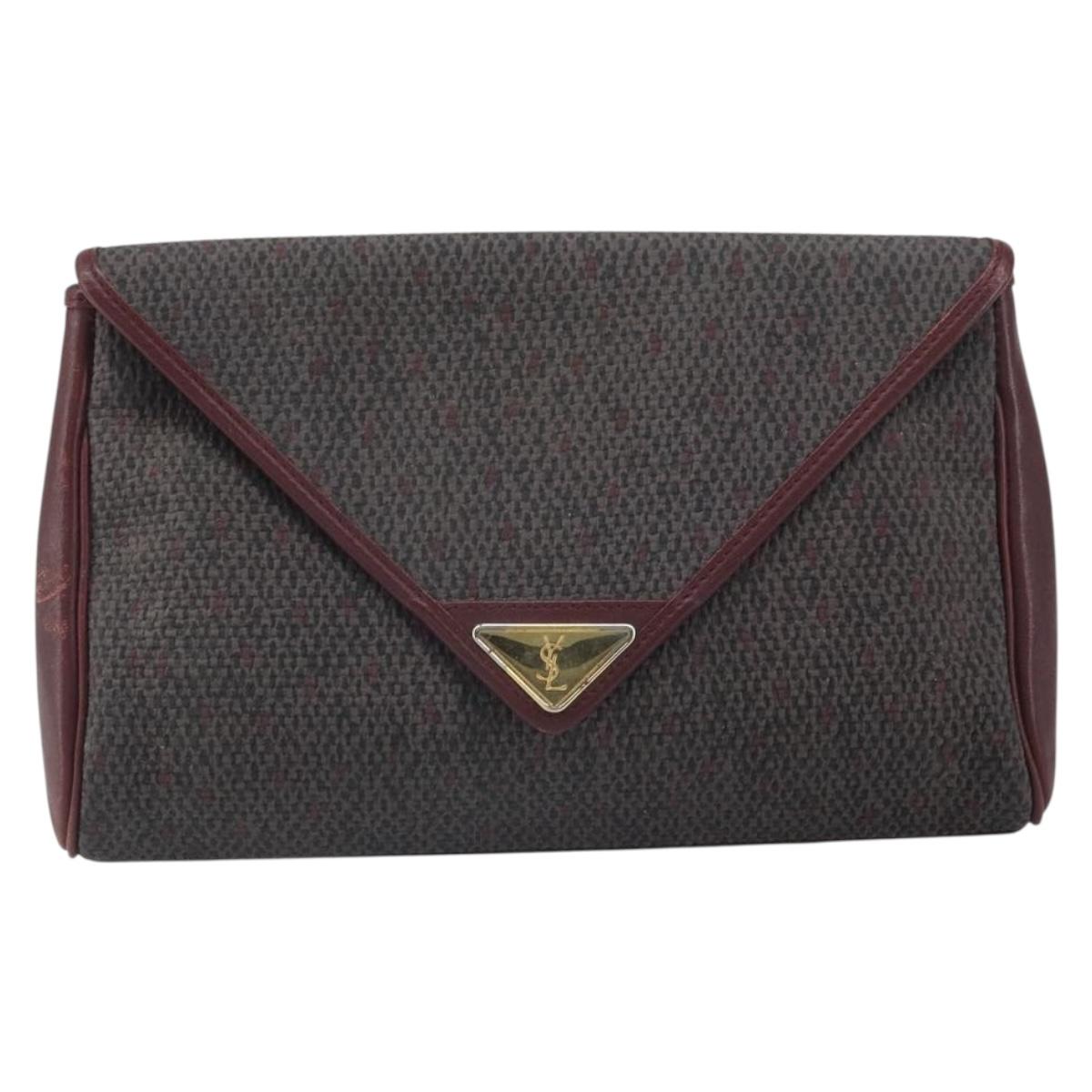 SAINT LAURENT Clutch Bag Leather Bordeaux Gold Auth 166715