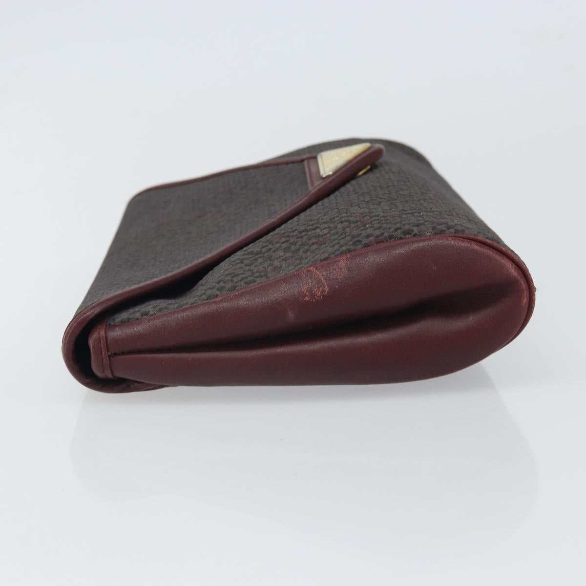 SAINT LAURENT Clutch Bag Leather Bordeaux Gold Auth 166715
