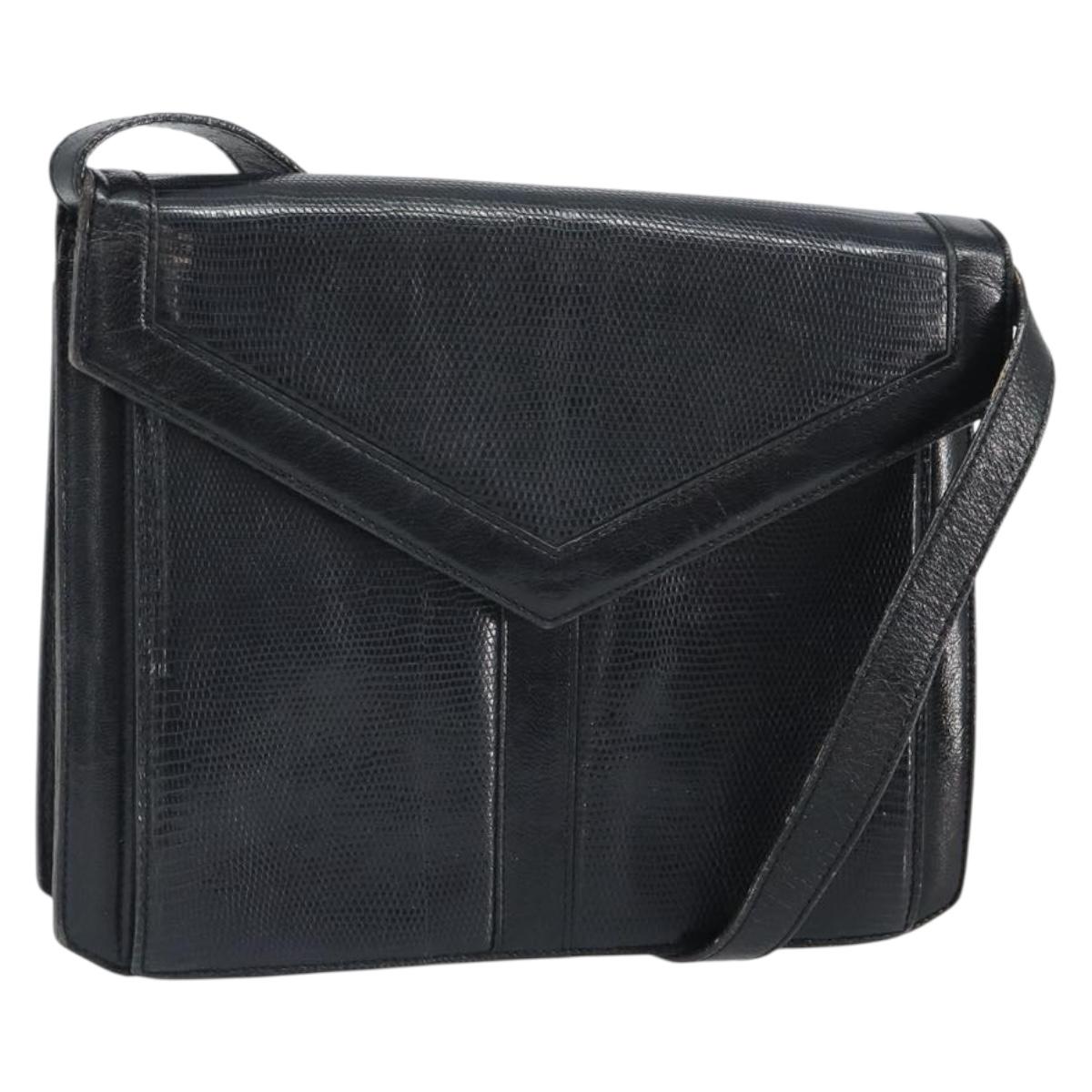 SAINT LAURENT Shoulder Bag Leather Gold Black Auth 166716