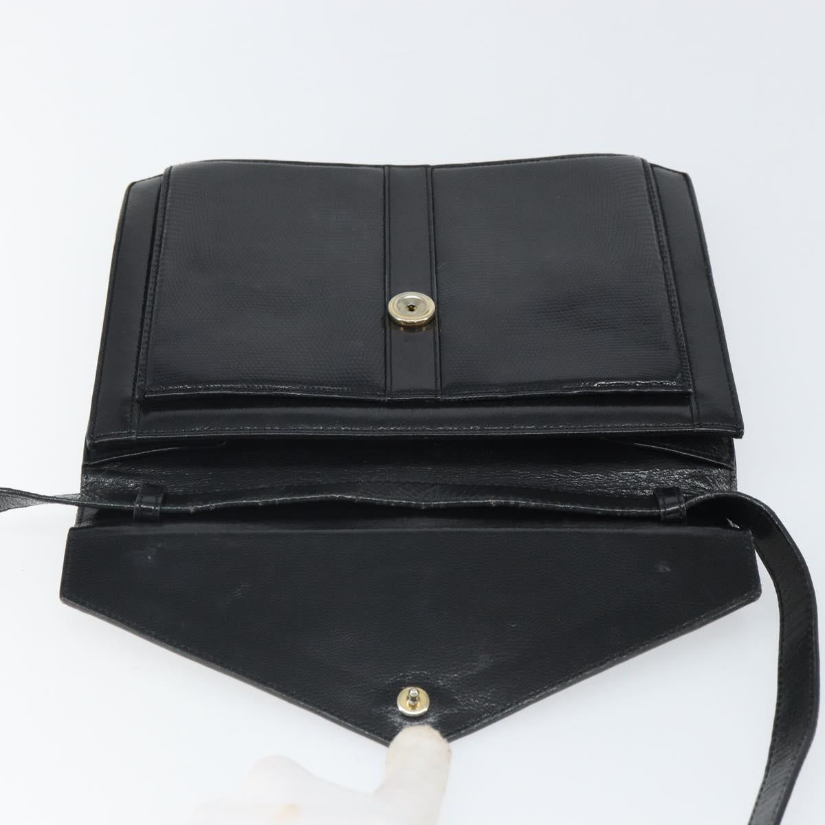 SAINT LAURENT Shoulder Bag Leather Gold Black Auth 166716