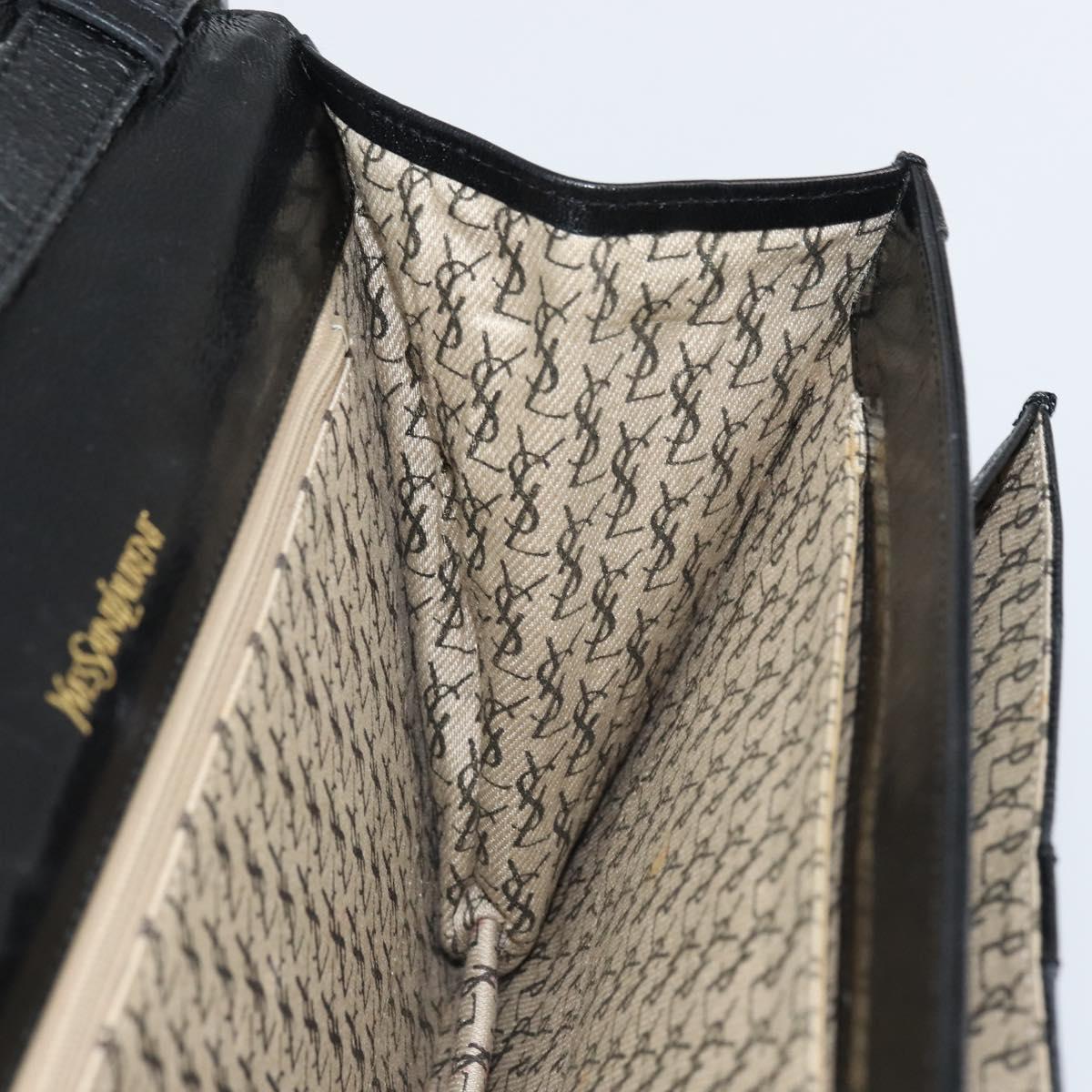 SAINT LAURENT Shoulder Bag Leather Gold Black Auth 166716