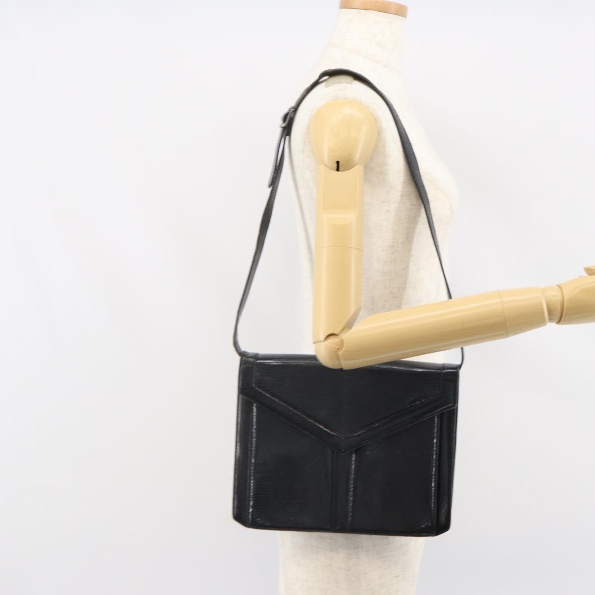 SAINT LAURENT Shoulder Bag Leather Gold Black Auth 166716