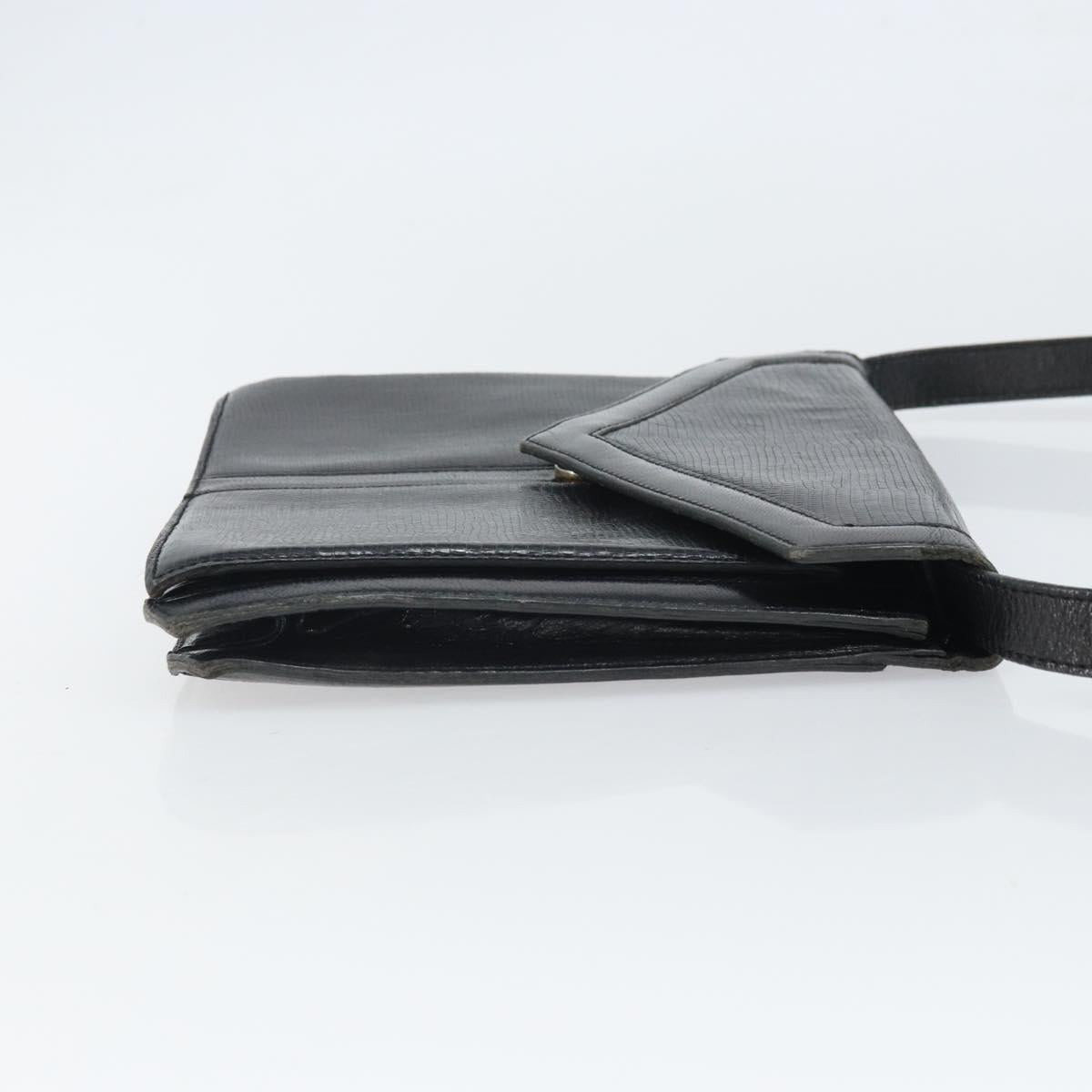 SAINT LAURENT Shoulder Bag Leather Gold Black Auth 166716