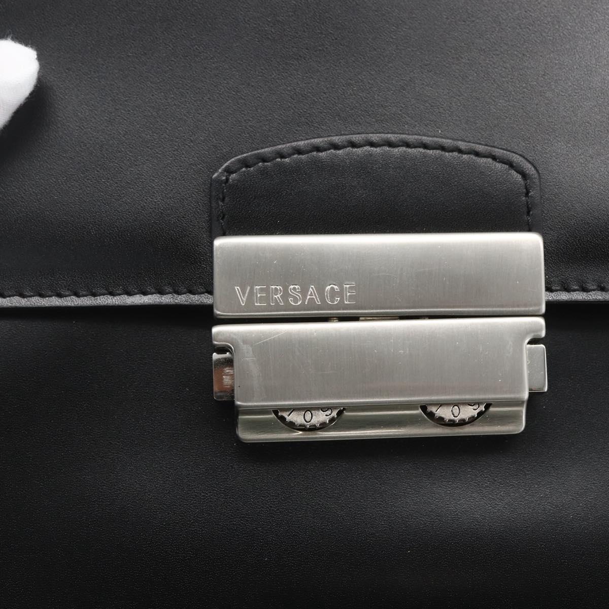 VERSACE Clutch Bag Leather Black Silver Auth 166718