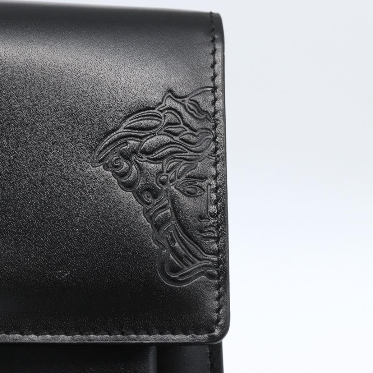 VERSACE Clutch Bag Leather Black Silver Auth 166718