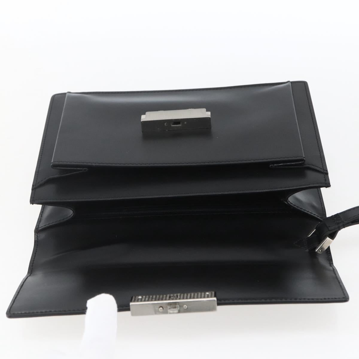 VERSACE Clutch Bag Leather Black Silver Auth 166718