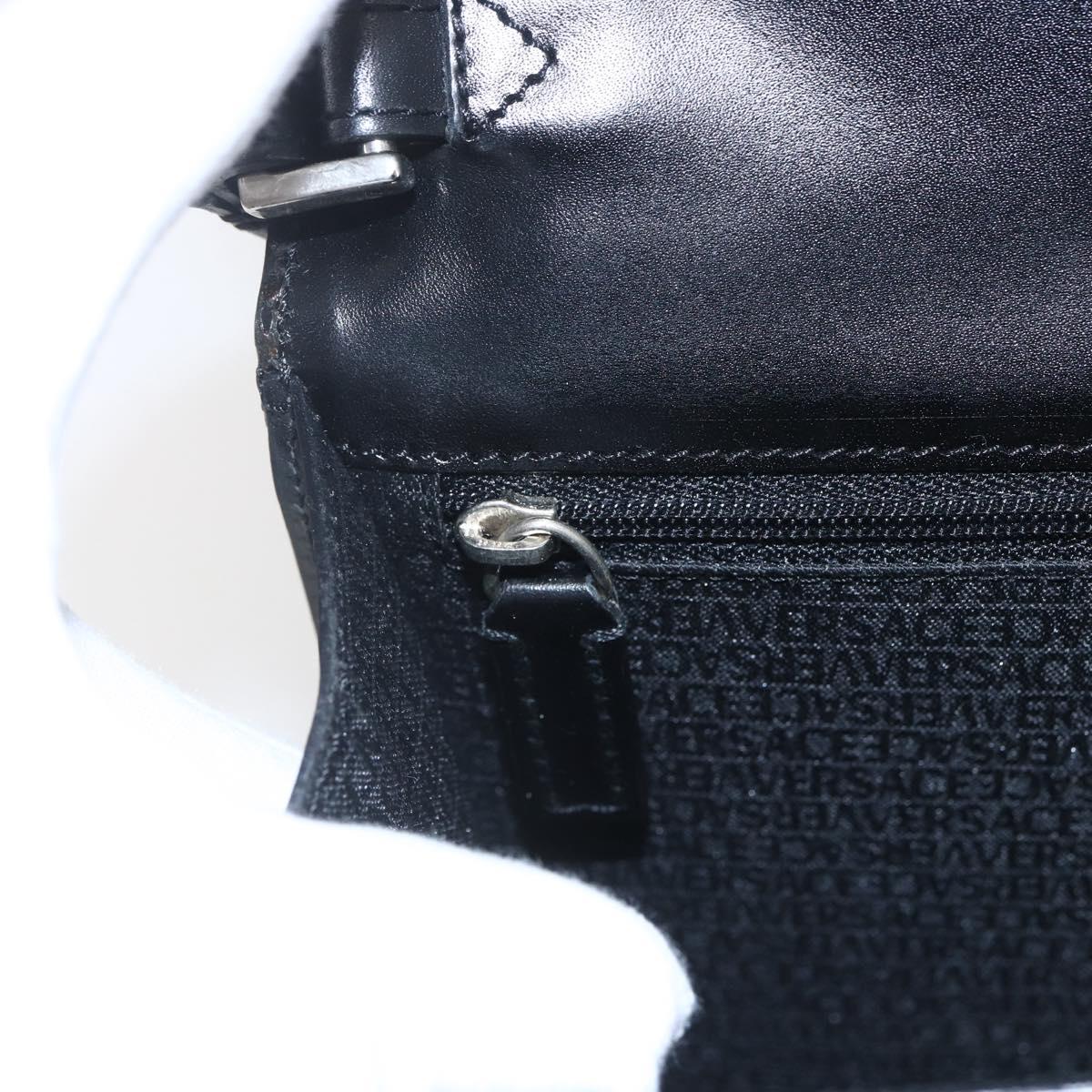 VERSACE Clutch Bag Leather Black Silver Auth 166718