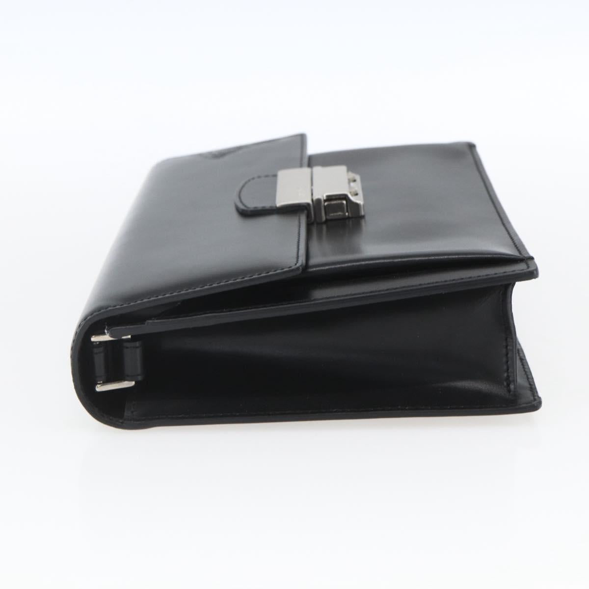 VERSACE Clutch Bag Leather Black Silver Auth 166718