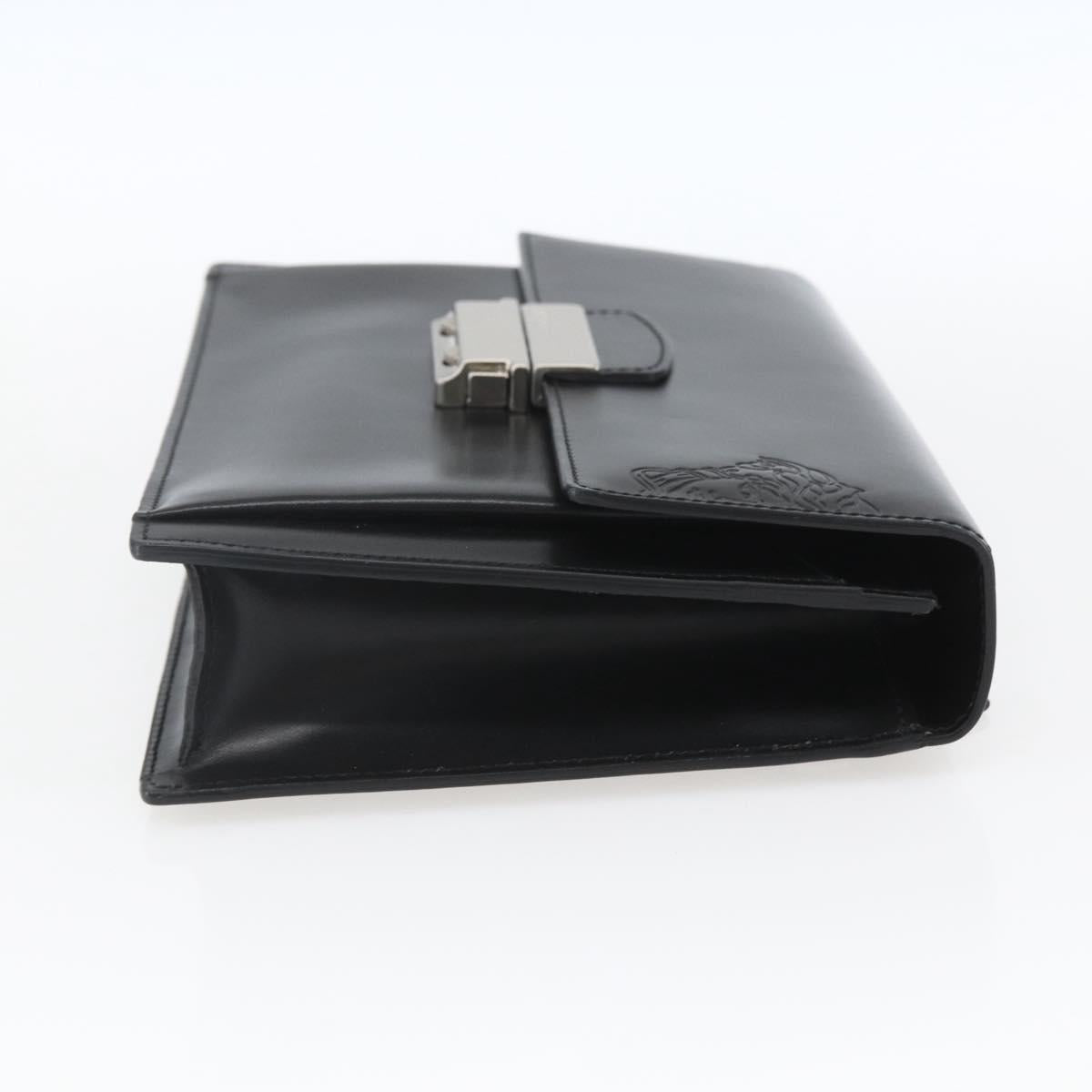 VERSACE Clutch Bag Leather Black Silver Auth 166718