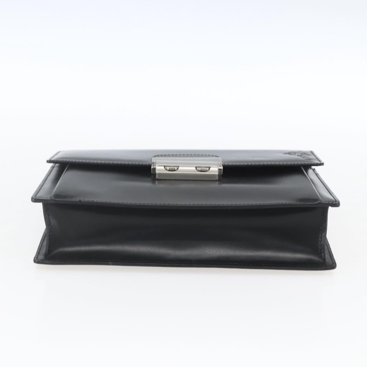 VERSACE Clutch Bag Leather Black Silver Auth 166718