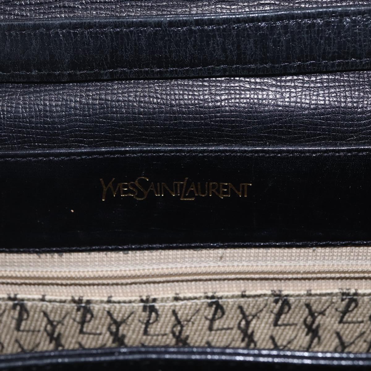 SAINT LAURENT Shoulder Bag Leather Gold Black Auth 166724